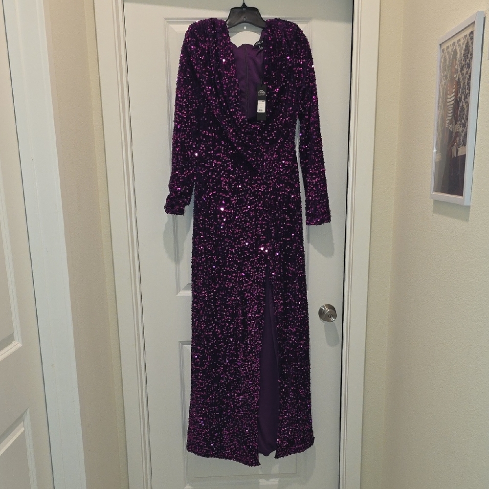 Fashion Nova Sparkling Purple Long Sleeve Dress